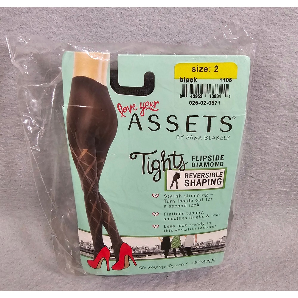 SPANX Assets Flipside Diamond Reversible Shaping Tights Black Size 2 NWT